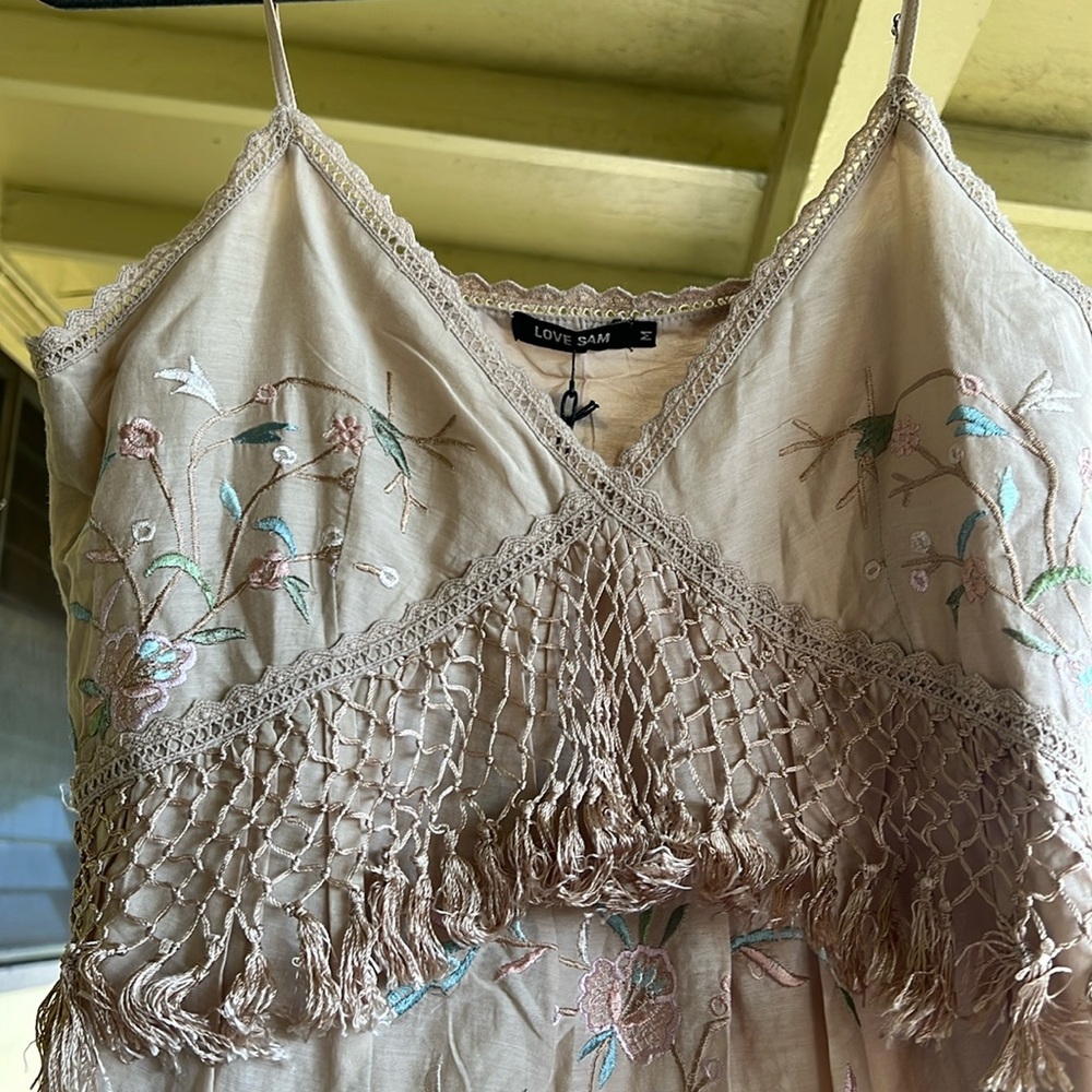 Love Sam beige tassel embroidered mini dress